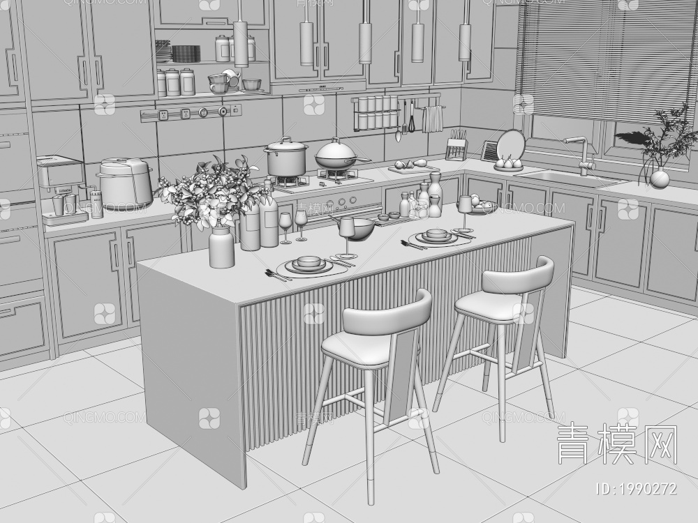 开放式厨房3D模型下载【ID:1990272】