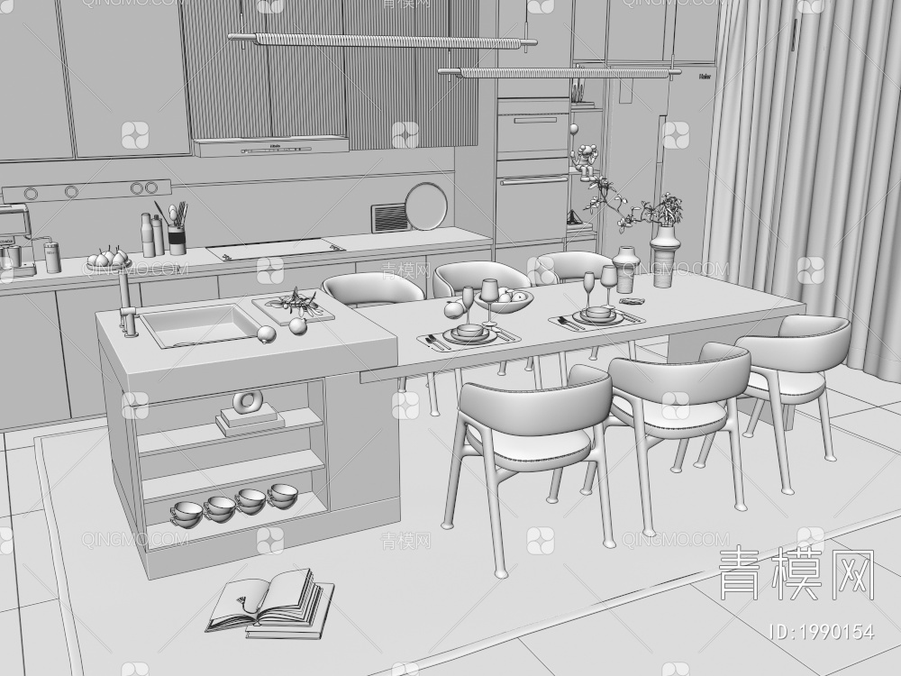 开放式厨房3D模型下载【ID:1990154】
