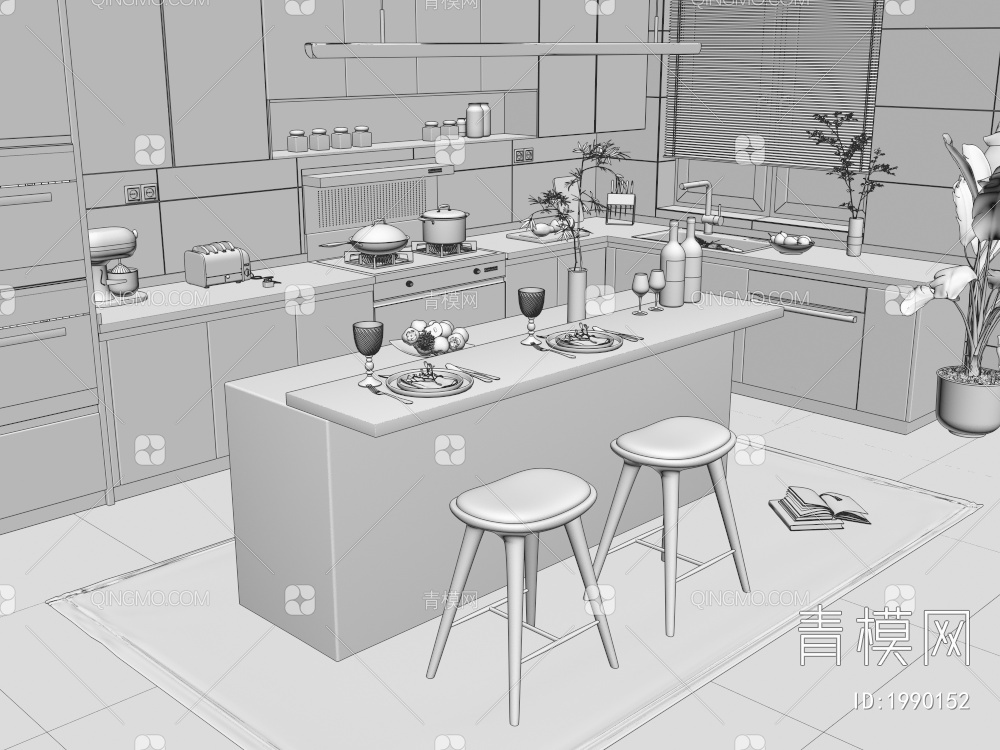 开放式厨房3D模型下载【ID:1990152】