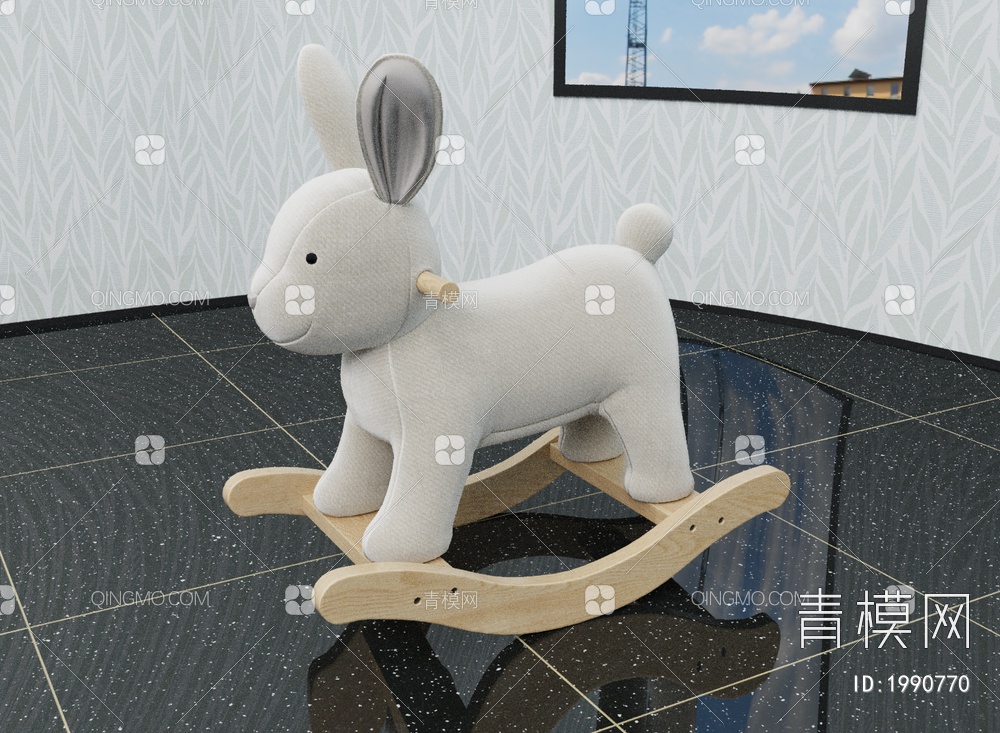 木质儿童摇椅，儿童房，卡通，可爱兔子3D模型下载【ID:1990770】