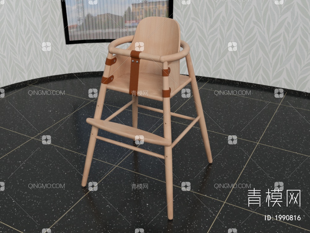 儿童椅，宝宝椅，餐椅，原木风3D模型下载【ID:1990816】