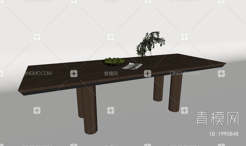 实木餐桌SU模型下载【ID:1990848】