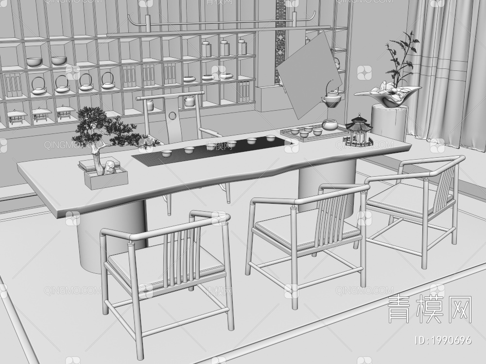 茶桌椅组合3D模型下载【ID:1990696】