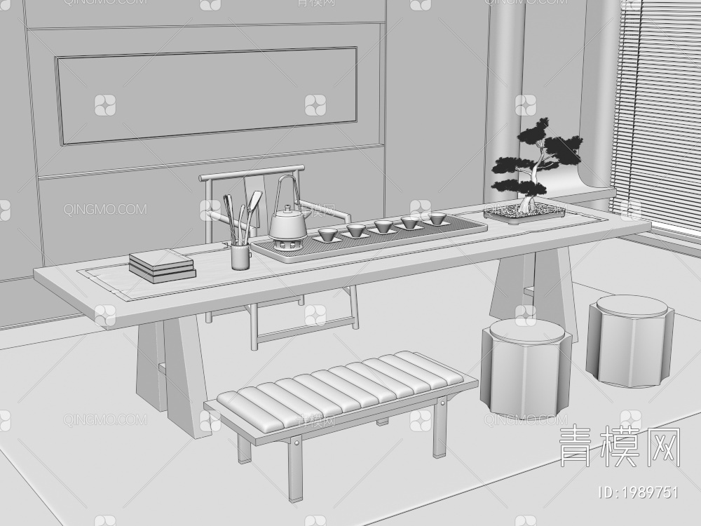 茶桌椅组合3D模型下载【ID:1989751】