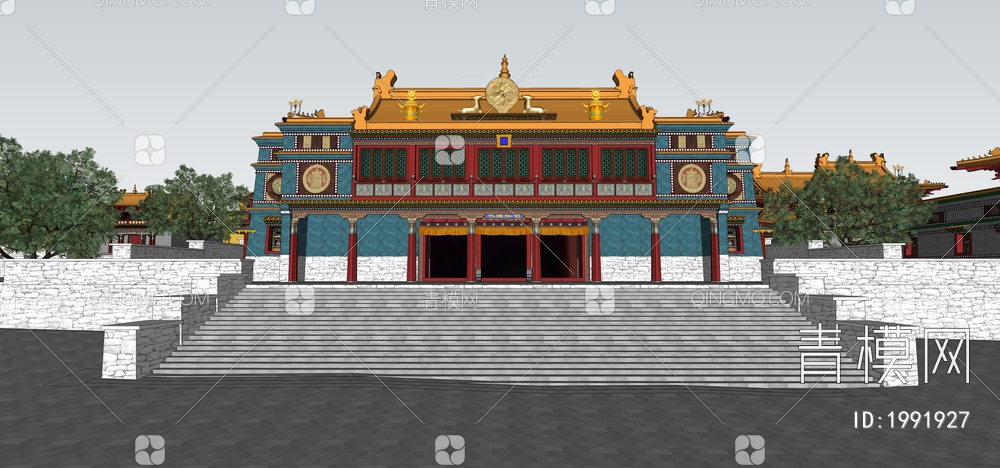 藏式建筑寺庙建筑SU模型下载【ID:1991927】