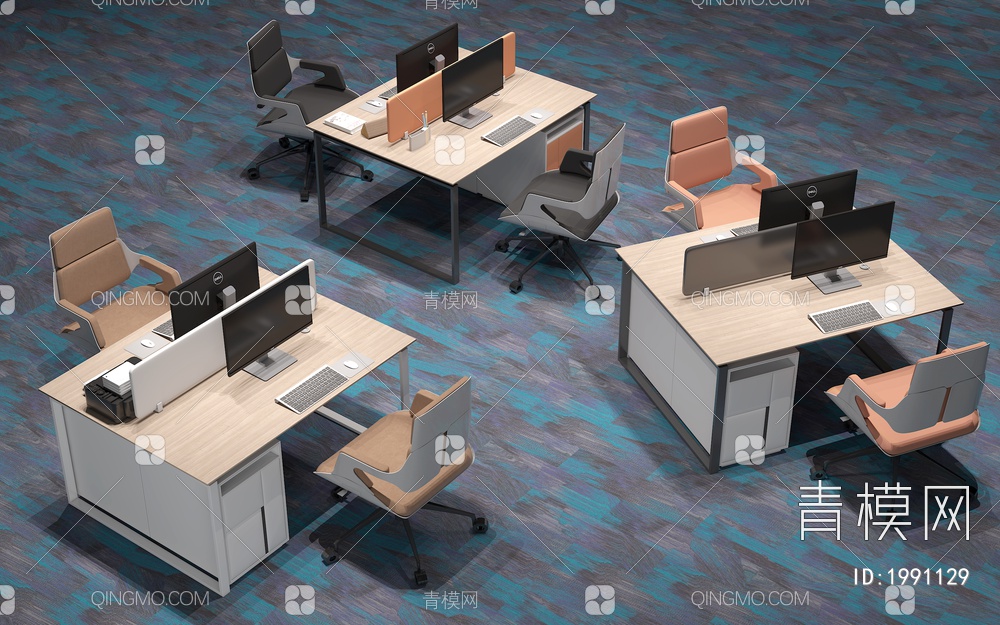 办公桌椅组合  办公桌椅 时尚办公桌椅3D模型下载【ID:1991129】