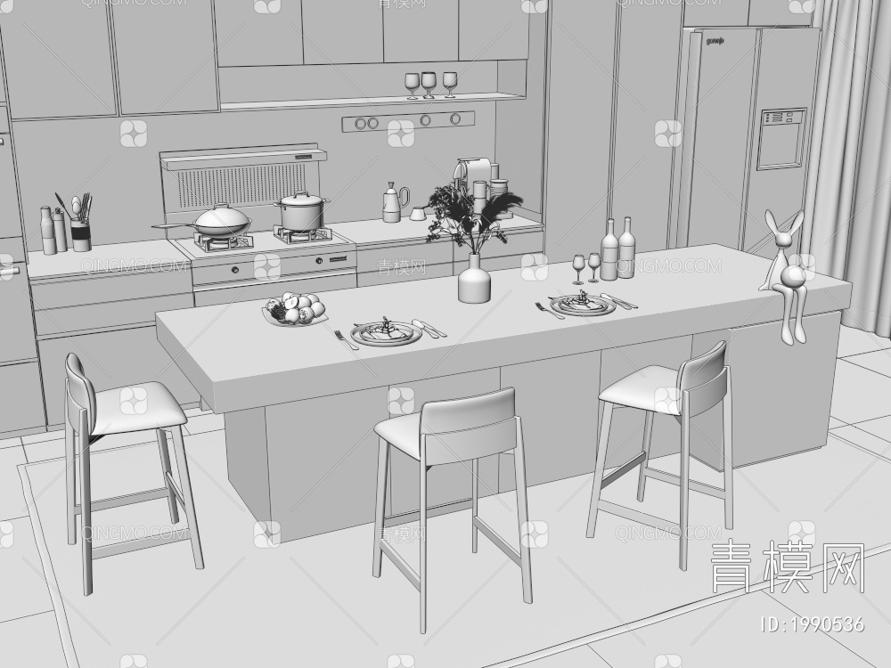开放式厨房3D模型下载【ID:1990536】