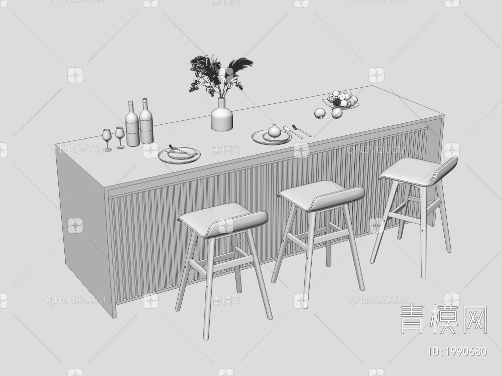 吧台吧椅组合3D模型下载【ID:1990680】