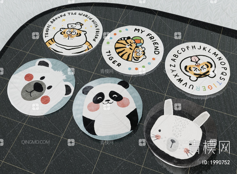 熊猫兔子老虎地毯3D模型下载【ID:1990752】