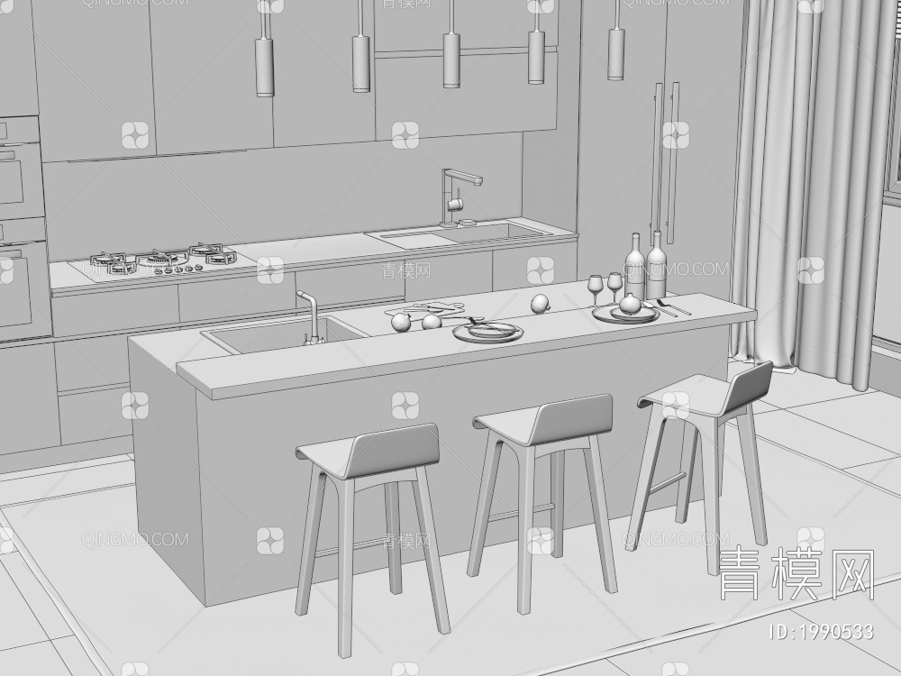 开放式厨房3D模型下载【ID:1990533】