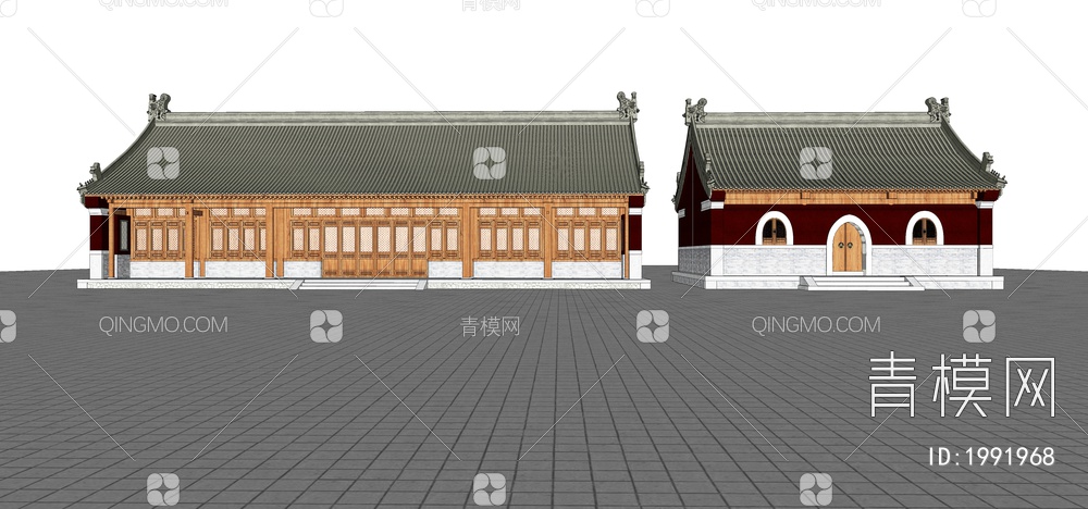 明代宫殿寺庙庑殿顶大殿SU模型下载【ID:1991968】