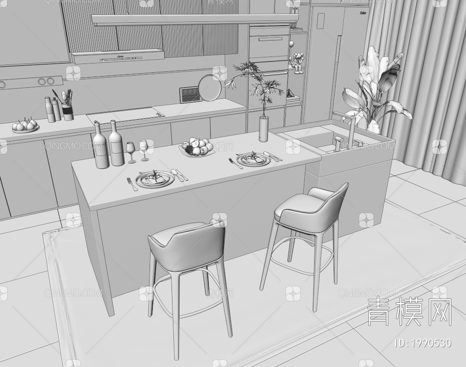 开放式厨房3D模型下载【ID:1990530】