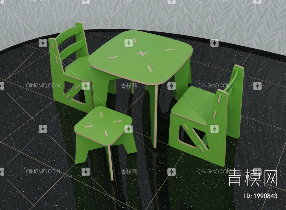 儿童桌椅，桌椅组合3D模型下载【ID:1990843】