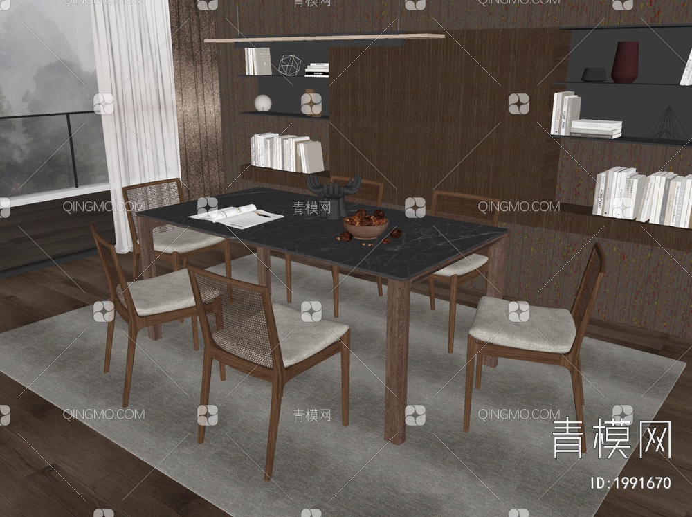 餐桌椅组合SU模型下载【ID:1991670】