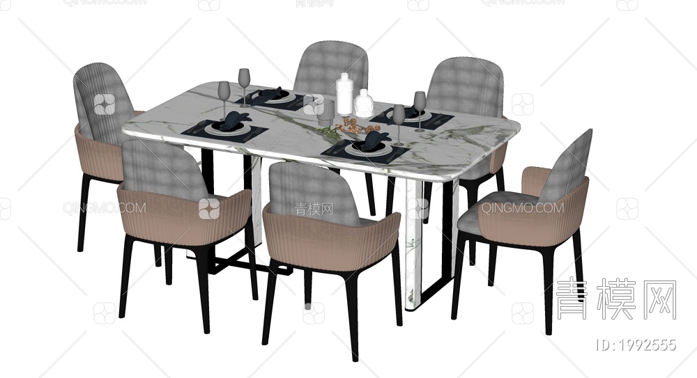 餐桌椅组合 餐椅 单椅 餐桌SU模型下载【ID:1992555】