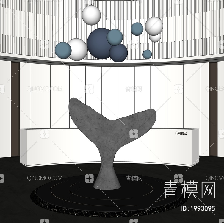 鲸鱼鱼尾雕塑装置SU模型下载【ID:1993095】