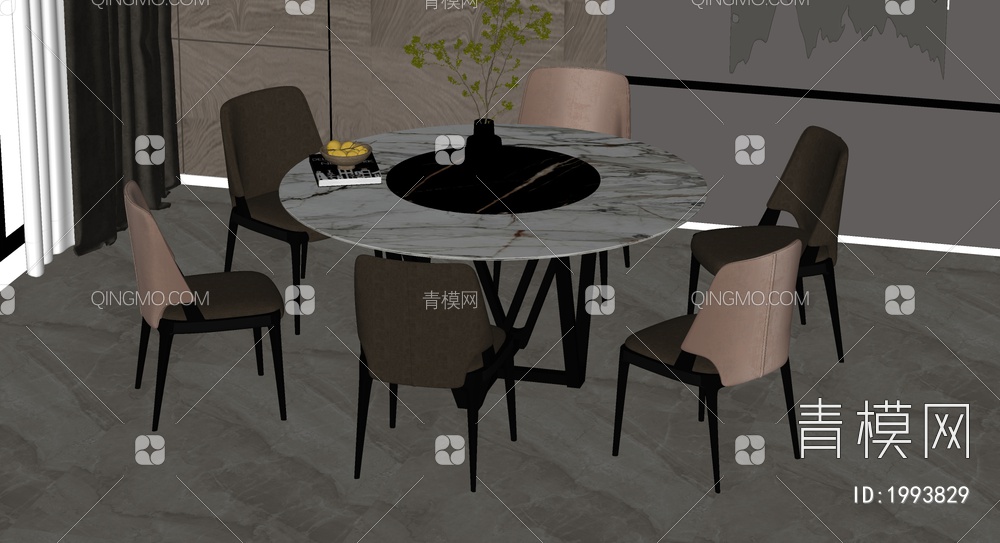 餐桌椅组合 餐椅 单椅 餐桌SU模型下载【ID:1993829】