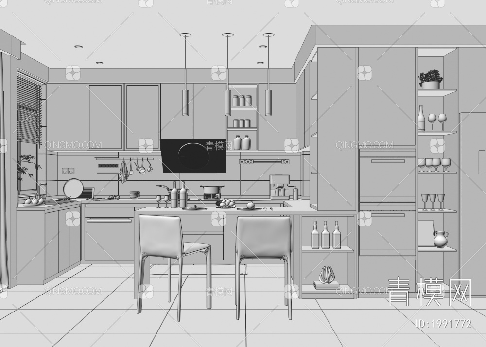 开放式厨房3D模型下载【ID:1991772】