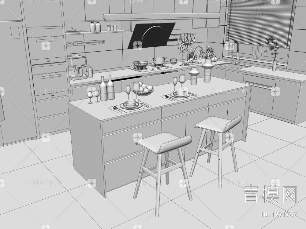开放式厨房3D模型下载【ID:1991767】
