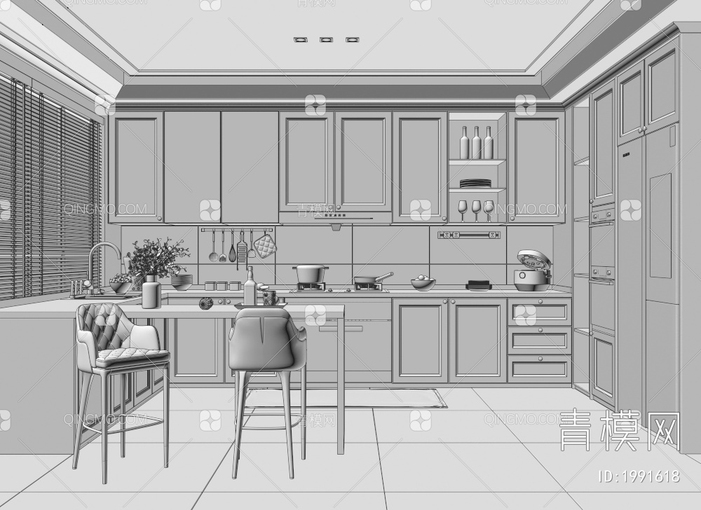 开放式厨房3D模型下载【ID:1991618】