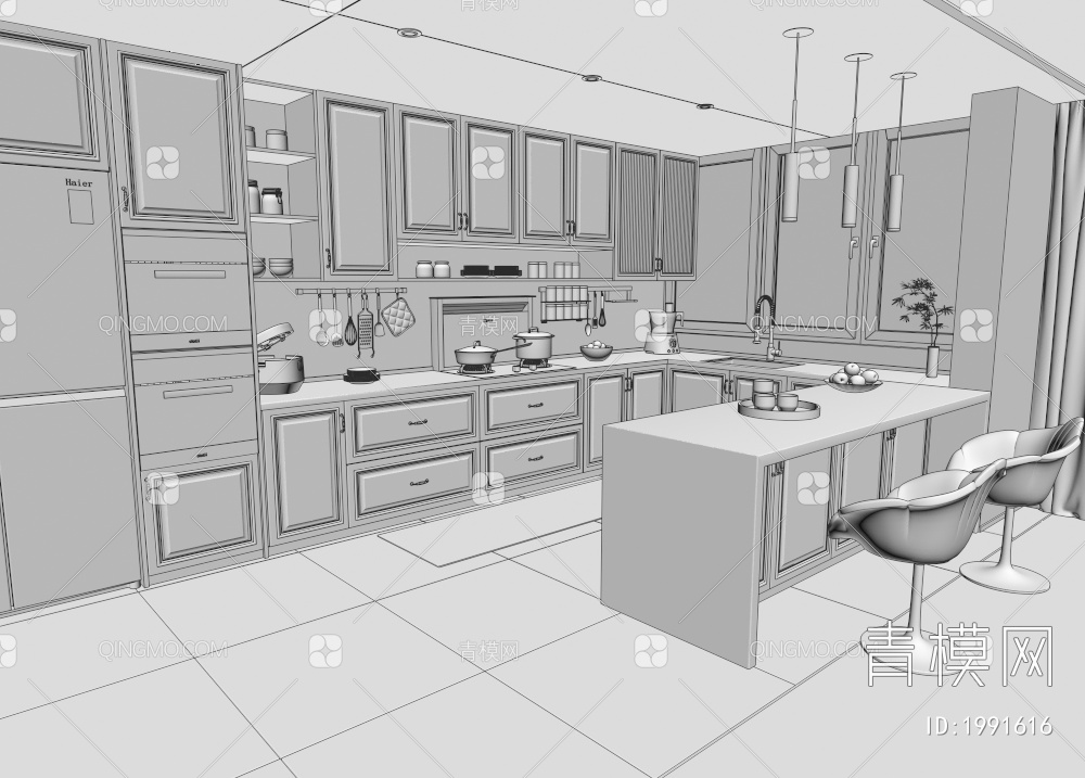 开放式厨房3D模型下载【ID:1991616】