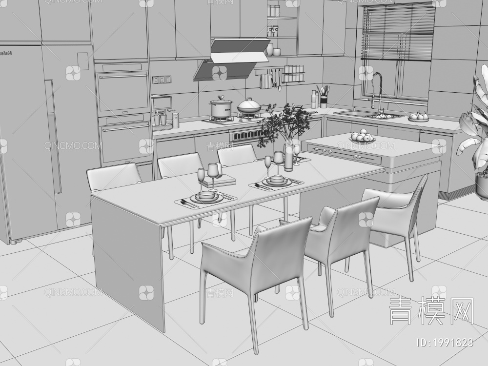 开放式厨房3D模型下载【ID:1991823】