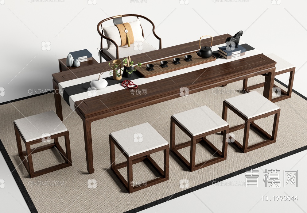 茶桌椅组合 茶台 茶具组合3D模型下载【ID:1993544】
