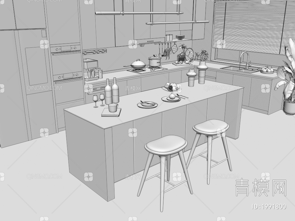 开放式厨房3D模型下载【ID:1991800】