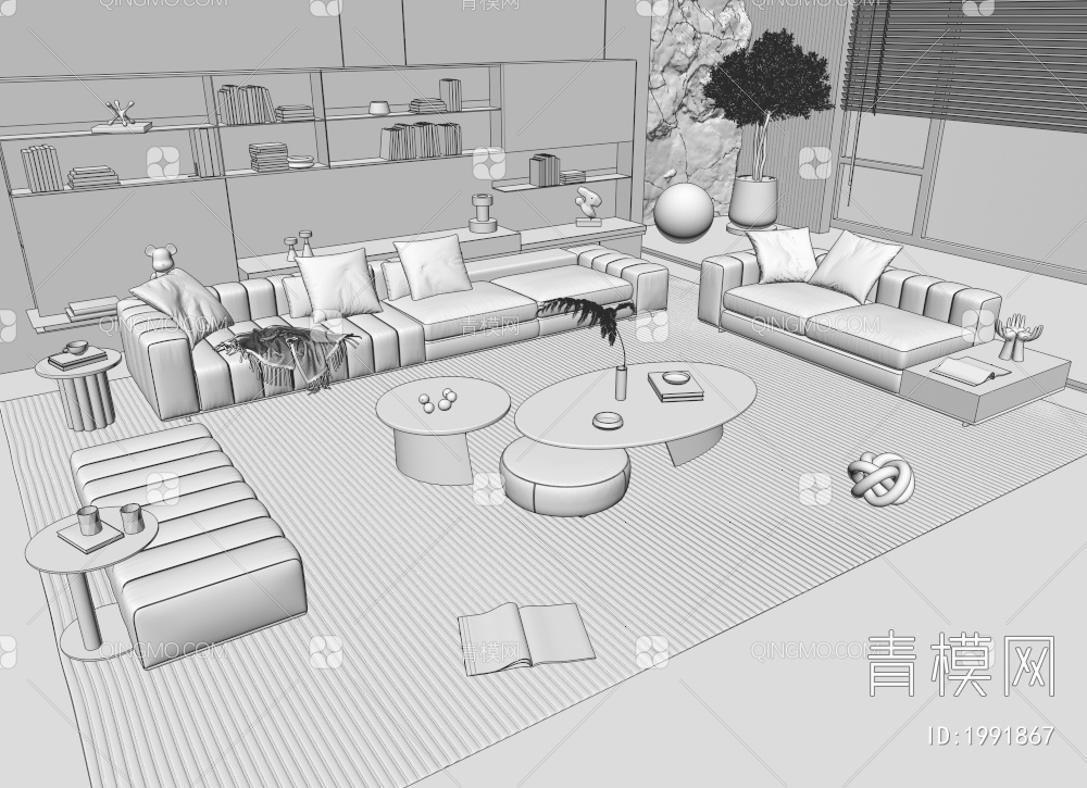 米洛提Minotti沙发茶几组合3D模型下载【ID:1991867】