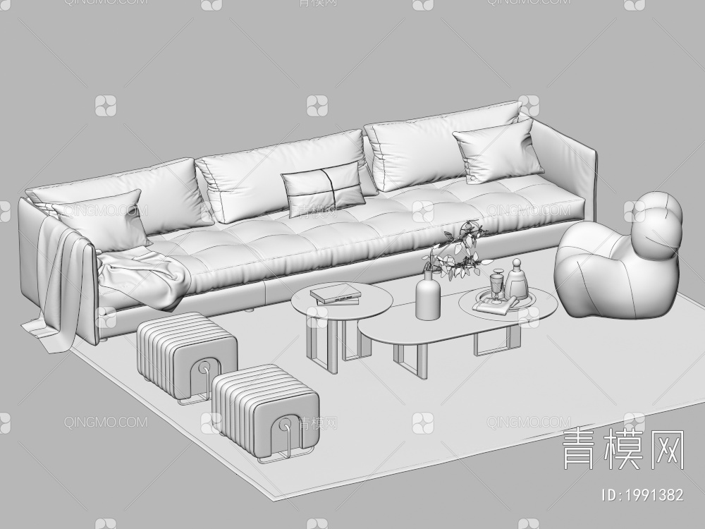沙发茶几组合 多人沙发 茶几3D模型下载【ID:1991382】