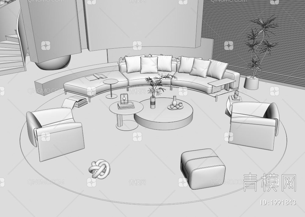 Minotti沙发茶几组合3D模型下载【ID:1991843】