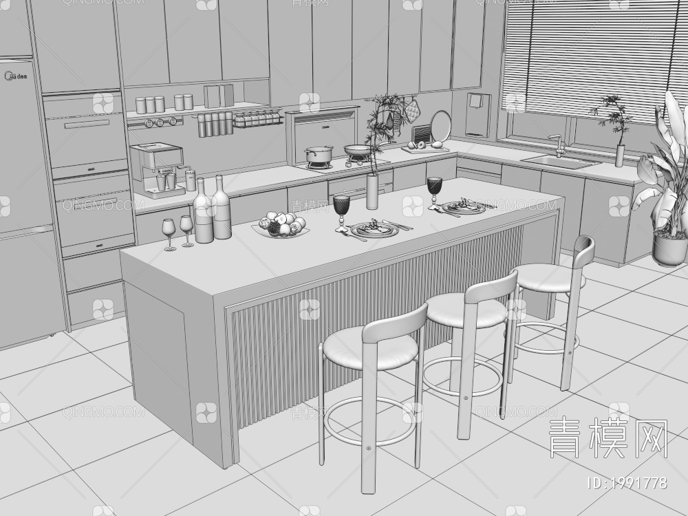 开放式厨房3D模型下载【ID:1991778】