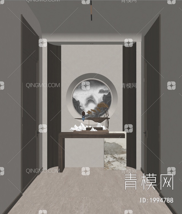 走廊弧形端景 玄关SU模型下载【ID:1994788】