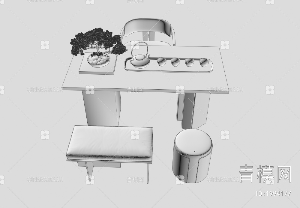 茶桌椅组合3D模型下载【ID:1994177】