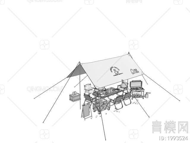 露营帐篷 户外桌椅组合 折叠桌椅 饮料食物 烧烤架3D模型下载【ID:1993524】