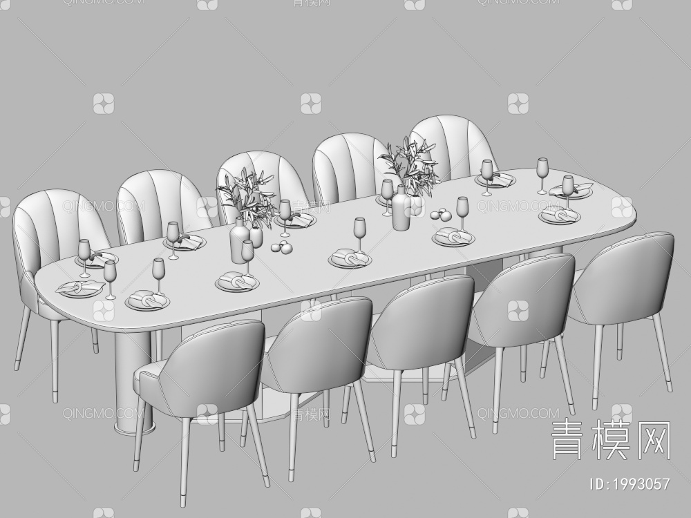 餐桌椅组合 餐椅 单椅 餐桌3D模型下载【ID:1993057】