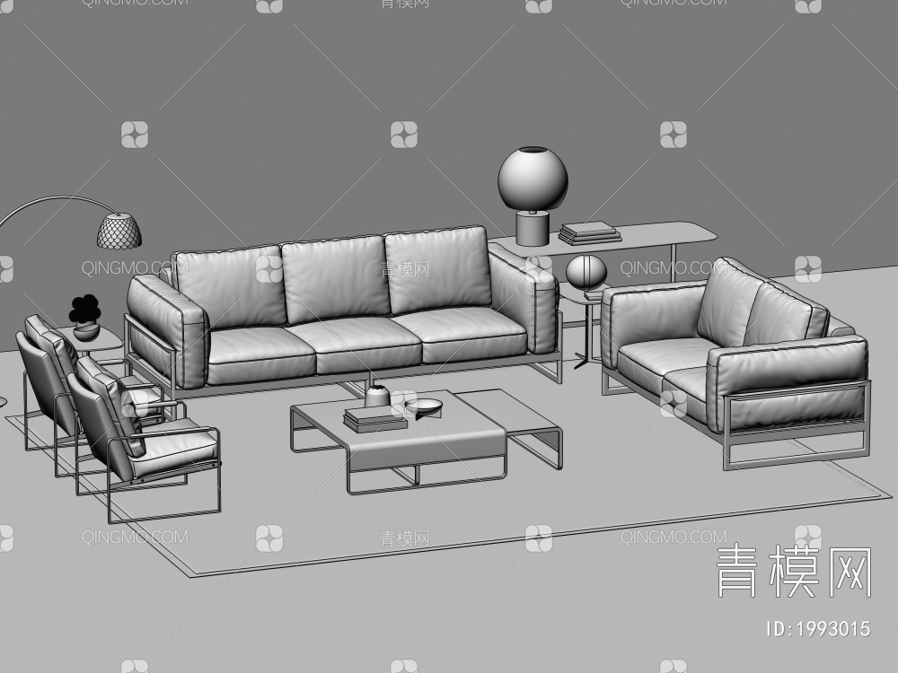 沙发茶几组合 多人沙发 茶几3D模型下载【ID:1993015】