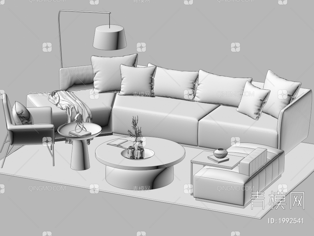 沙发茶几组合 多人沙发 茶几 休闲椅3D模型下载【ID:1992541】