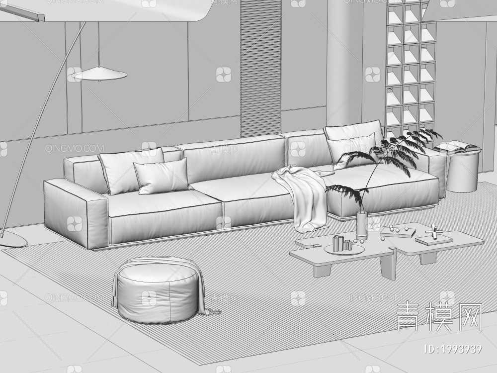 沙发茶几组合 布艺双人沙发 多人沙发 茶几3D模型下载【ID:1993939】