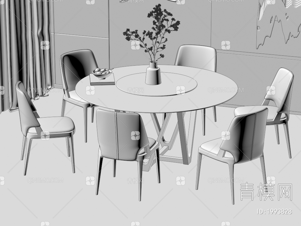 餐桌椅组合 餐椅 单椅 餐桌3D模型下载【ID:1993828】