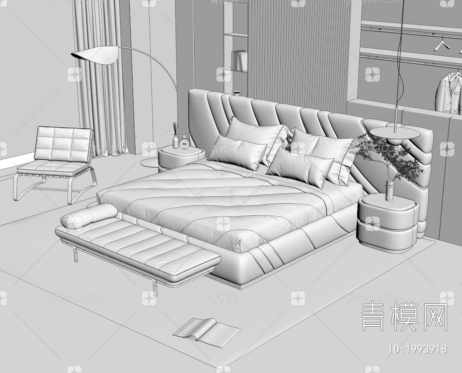 米洛提Minotti双人床3D模型下载【ID:1993918】