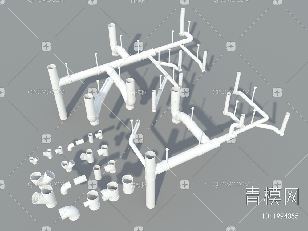 管道组合，下水管，排水管3D模型下载【ID:1994355】