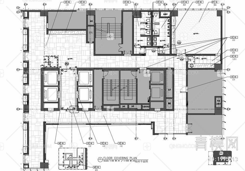 培训室会议室及公区走道施工图  会议中心 多功能室 学术报告厅 小会议室 走廊 休息区【ID:1995013】