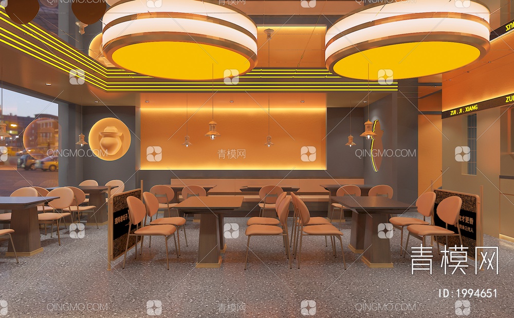 餐厅 餐桌椅组合 收银台 饮料冰柜3D模型下载【ID:1994651】