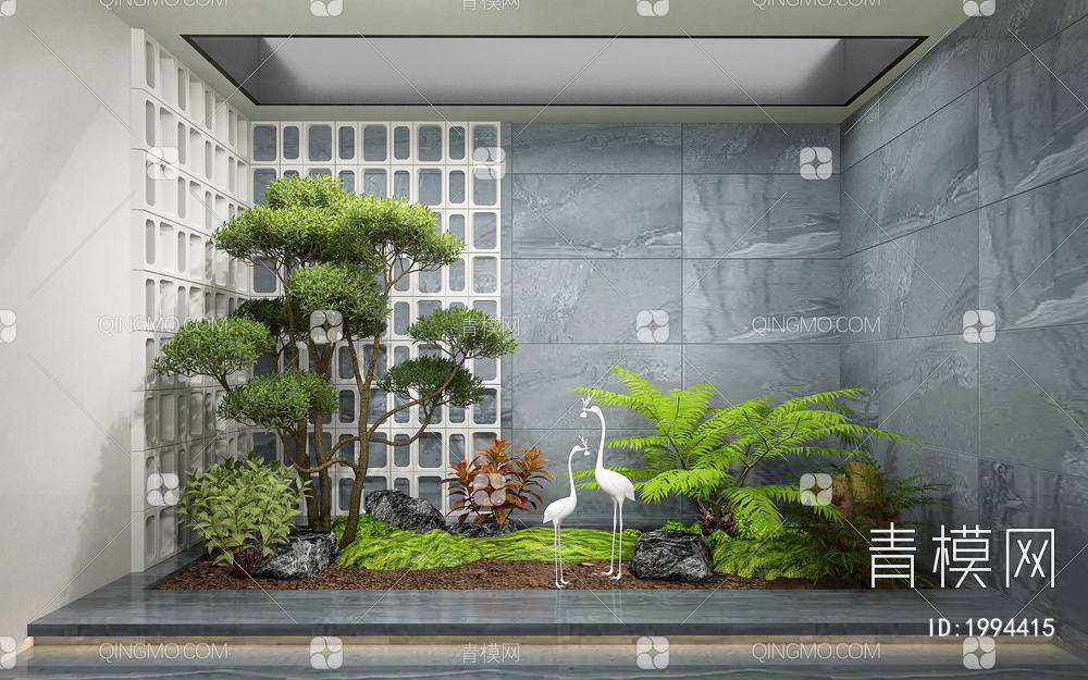植物组合 植物堆 天井景观 景观小品3D模型下载【ID:1994415】