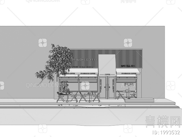 咖啡厅 门头 门面 户外桌椅 休闲卡座 折叠窗 店铺招牌 遮阳棚3D模型下载【ID:1993532】