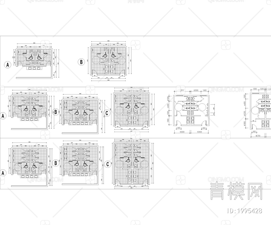 残疾人卫生间标准CAD图库【ID:1995428】