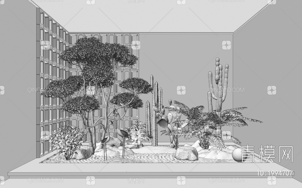 植物组合 植物堆 天井景观 景观小品3D模型下载【ID:1994707】