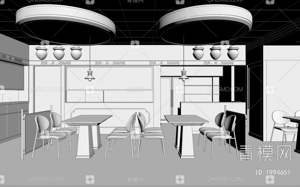餐厅 餐桌椅组合 收银台 饮料冰柜3D模型下载【ID:1994651】