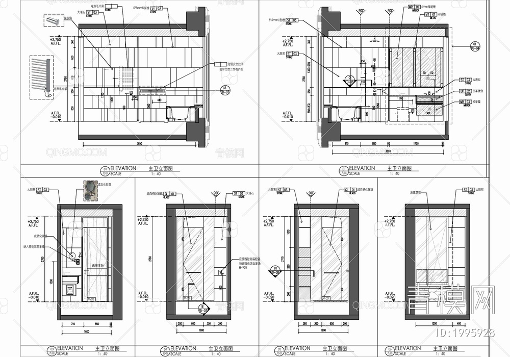 95㎡两居室家装样板房室内施工图 两居室 家装 样板房 私宅 平层【ID:1995928】